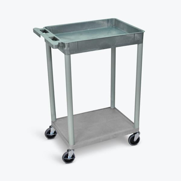 Luxor 32" x 24" 2-Shelf Large Tub Cart with Tub Top & Flat Bottom (Gray) - TC12-G