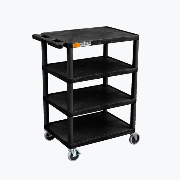 Luxor Four Flat Shelf Black Utility Cart - BC45-B