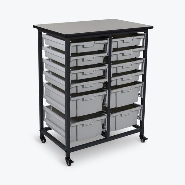 Luxor 30.5"W x 19.75"D x 37.25"H Black/Gray Mobile Bin System - Double Row - MBS-DR-8S4L