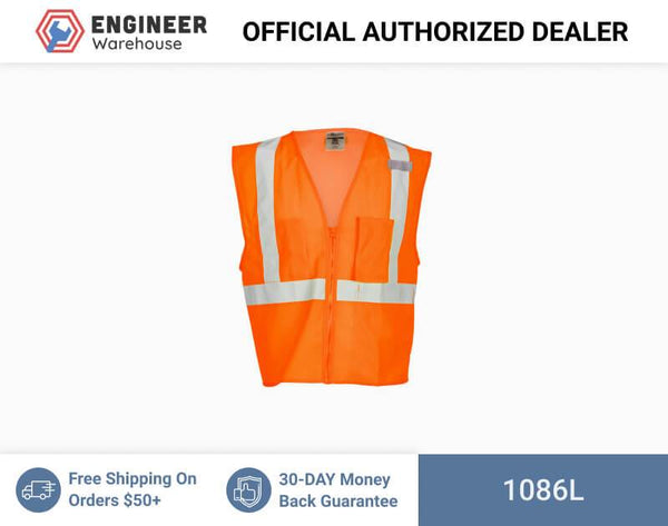ML Kishigo Class 2 3-Pocket Zipper Mesh Vest Large (Orange) - 1086L