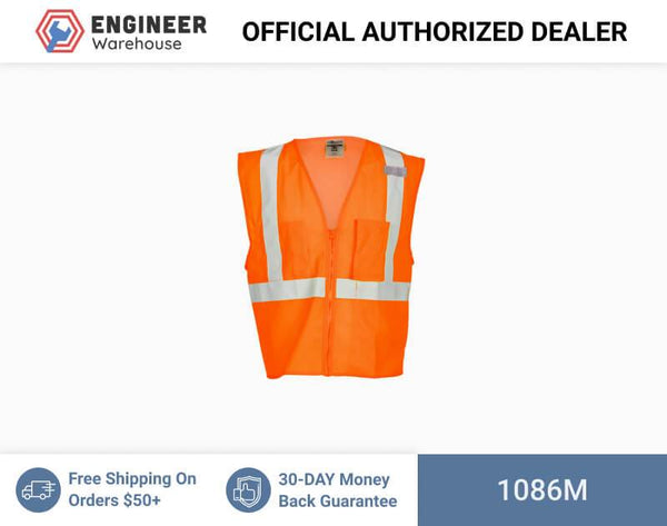 ML Kishigo Class 2 3-Pocket Zipper Mesh Vest Medium (Orange) - 1086M