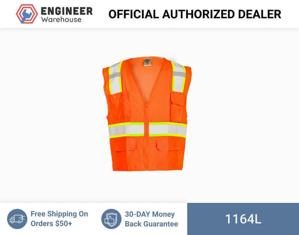 ML Kishigo Class 2 Solid Front w/ Mesh Back Vest Large (Orange) - 1164L