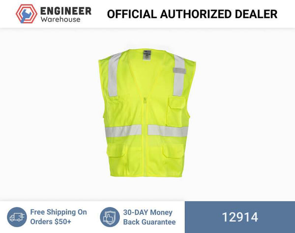 ML Kishigo Class 2 Vests 6 Pocket Zipper Solid Vest - 4XLarge-5XLarge - Lime - 12914