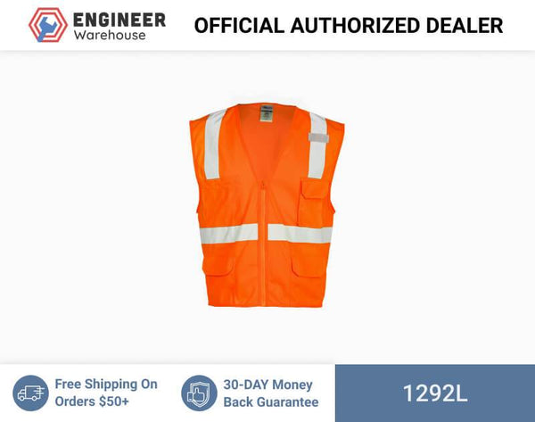 ML Kishigo Class 2 Vests 6 Pocket Zipper Solid Vest - Large-XLarge - Orange - 1292L