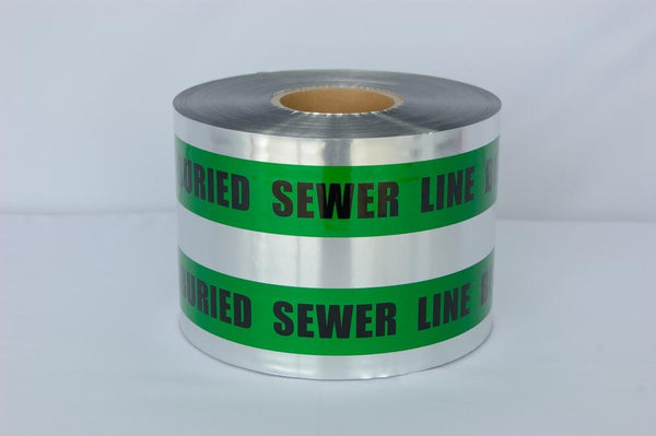 Trinity Tape Detectable Tape - Caution Buried Sewer Line Below - Green - 5 Mil - 6" x 1000' - D6105G4