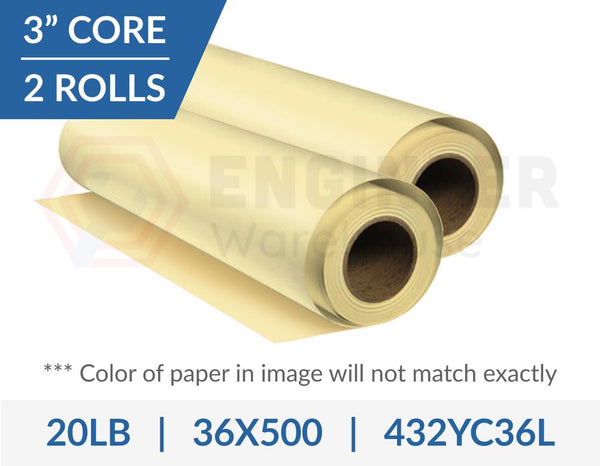 Dietzgen Tinted 20lb Engineering Bond - Yellow, 36" x 500', 2 Rolls per Carton - 432YC36L