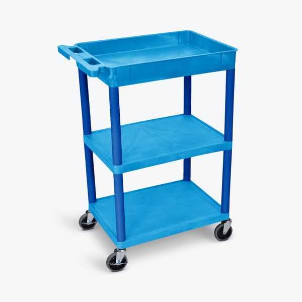 Luxor 1-Tub/2-Flat Shelf Cart 24"W x18"D x 37.5"H (Blue) - BUSTC122BU