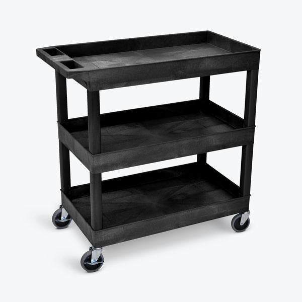 Luxor 3-Tub Shelf Cart 32"W x 18"D x 36.25"H (Black) - EC111-B