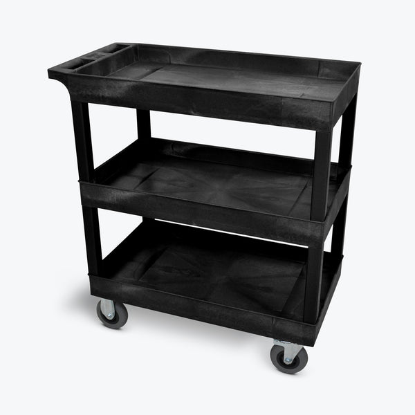 Luxor 18" x 32" 3-Tub Semi-Pneumatic Shelf Cart 32"W x 18"D x 37.25"H (Black) - EC111SP5-B