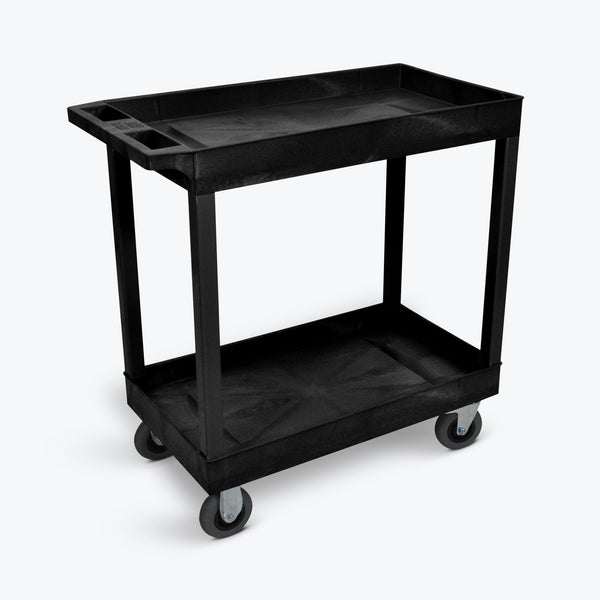 Luxor 18" x 32" 2-Tub Cart w/ 5" Semi-Pneumatic Casters 32"W x 18"D x 35.25"H (Black) - EC11SP5-B