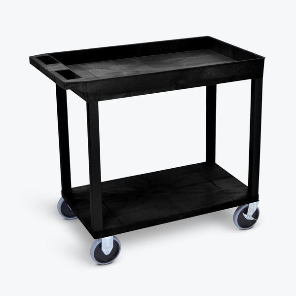 Luxor 18" x 32" 1-Tub/1 Flat Heavy-Duty Shelf Cart 32"W x 18"D x 33.5"H (Black) - EC12HD-B