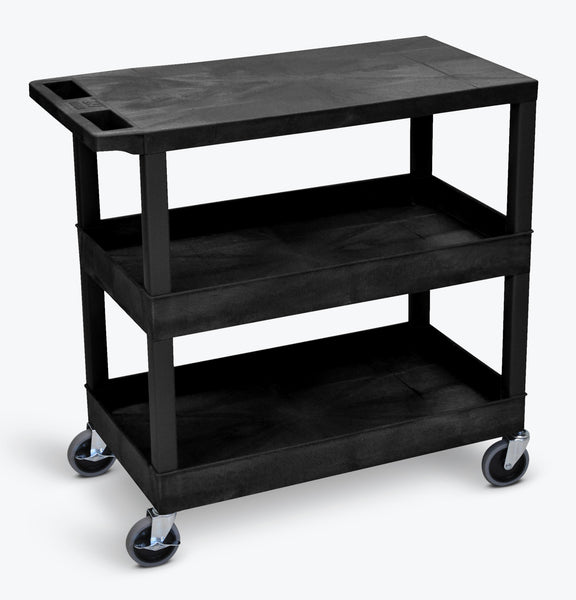 Luxor 18" x 32" 2-Tub/1-Flat Shelf Cart 32"W x 18"D x 36.25"H (Black) - EC211-B