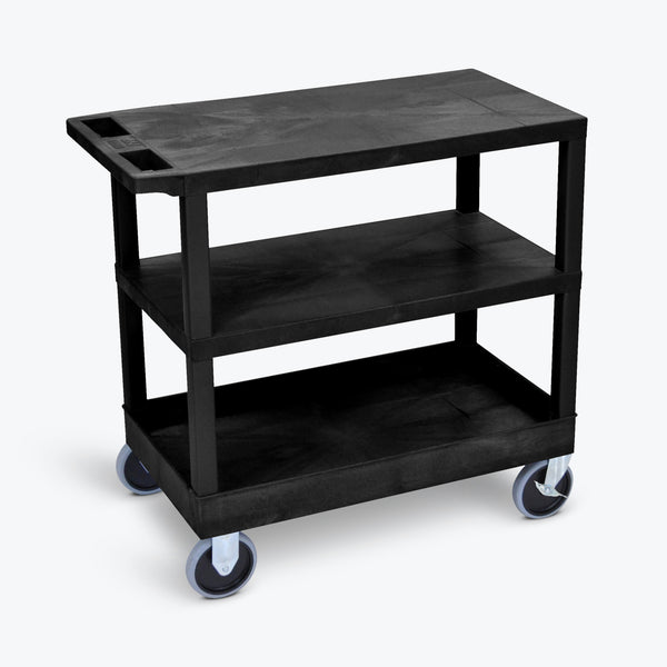 Luxor 18" x 32" 2-Flat/1-Tub Shelf Cart 32"W x 18"D x 35.5"H (Black) - EC221HD-B