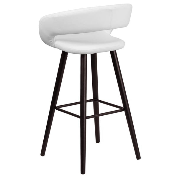 Flash Furniture Brynn Series 29'' High Contemporary Cappuccino Wood Barstool in White Vinyl - CH-152560-WH-VY-GG