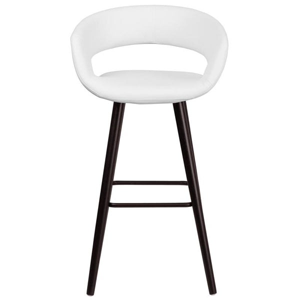 Flash Furniture Brynn Series 29'' High Contemporary Cappuccino Wood Barstool in White Vinyl - CH-152560-WH-VY-GG
