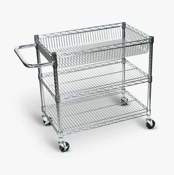 Luxor 3-Tub Shelf Chrome Wire Cart 30"W x 18"D x 30"H (Silver) - LICWT2918