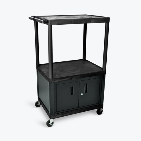Luxor 54"H Endura 3-Shelf Presentation Cart w/ Cabinet 32"W x 24"D x 54.25"H (Black) - LP54CE-B