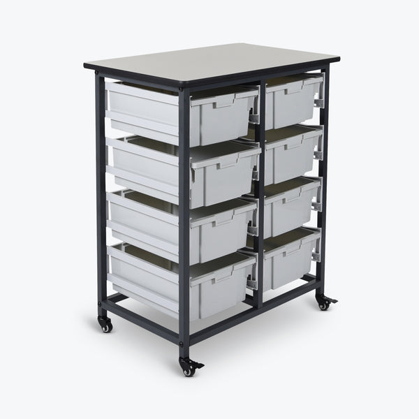 Luxor 8-Tub Mobile Bin System (Large) - Double Row 30.5"W x 19.75"D x 37.5"H (Black/Gray) - MBS-DR-8L