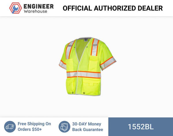 ML Kishigo Breakaway Vests Premium Brilliant Series Breakaway Class 3 Vest - Large - Lime - 1552BL