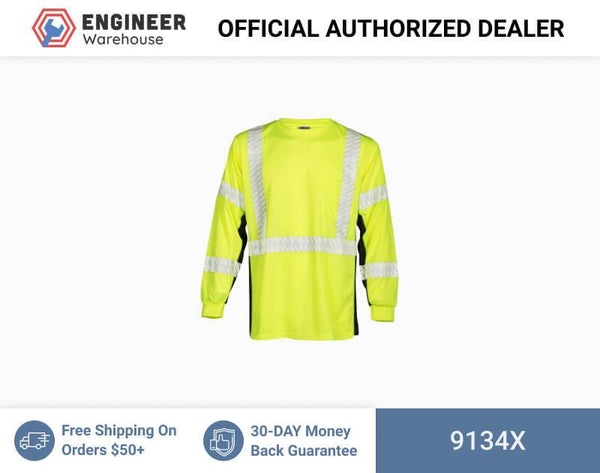 ML Kishigo Class 2 & Class 3 T-Shirts Premium Black Series Long Sleeve T-Shirt - XLarge - Lime - 9134X