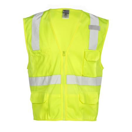 ML Kishigo Class 2 Vests 6 Pocket Zipper Solid Vest - 4XLarge-5XLarge - Lime - 12914