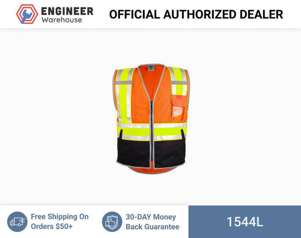 ML Kishigo Class 2 Vests Premium Brilliant Series Ultimate Reflective Vest - Large - Orange - 1544L