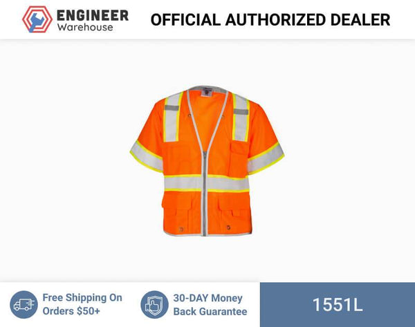 ML Kishigo Class 3 Vests Premium Brilliant Series Heavy Duty Vest - Large - Orange - 1551L