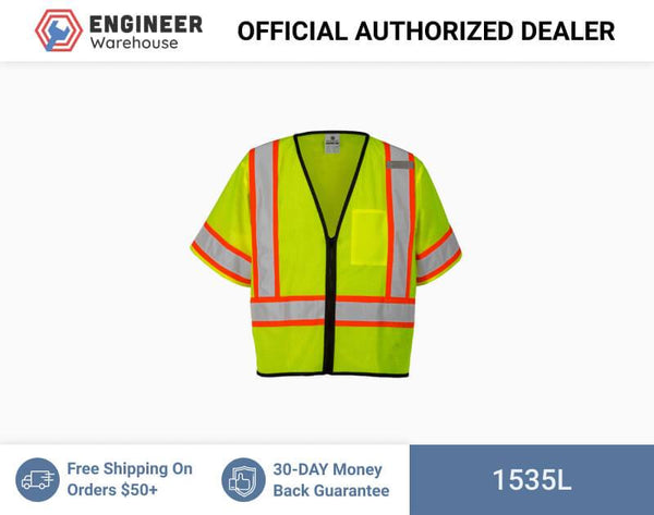 ML Kishigo Class 3 Vests Single Pocket Contrasting Mesh Vest - Large-XLarge - Lime - 1565L