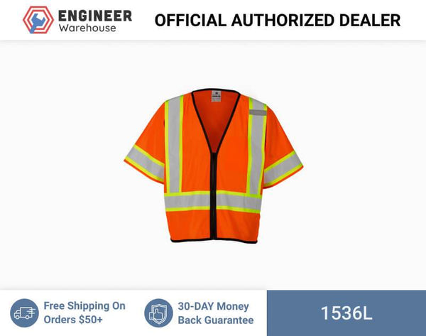 ML Kishigo Class 3 Vests Single Pocket Contrasting Mesh Vest - Large-XLarge - Orange - 1566L