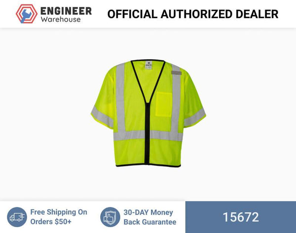 ML Kishigo Class 3 Vests Single Pocket Zipper Vest- Economy - 2XLarge-3XLarge - Lime - 15672
