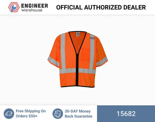 ML Kishigo Class 3 Vests Single Pocket Zipper Vest- Economy - 2XLarge-3XLarge - Orange - 15682