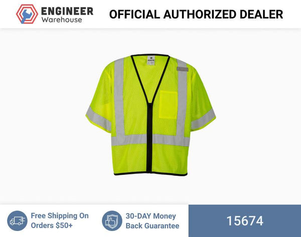 ML Kishigo Class 3 Vests Single Pocket Zipper Vest- Economy - 4XLarge-5XLarge - Lime - 15674