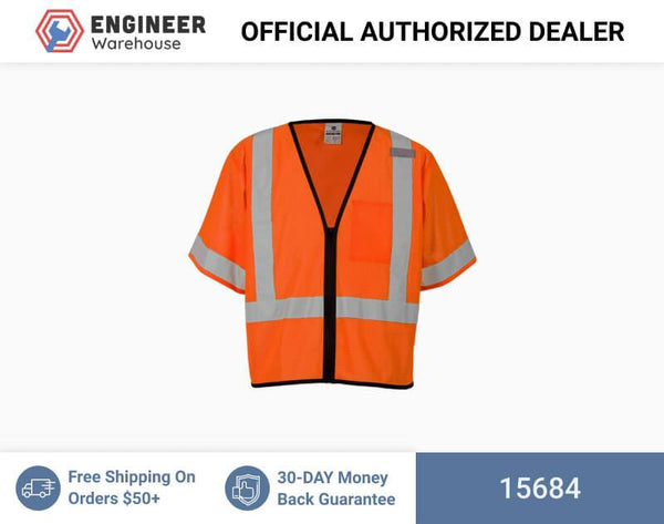 ML Kishigo Class 3 Vests Single Pocket Zipper Vest- Economy - 4XLarge-5XLarge - Orange - 15684