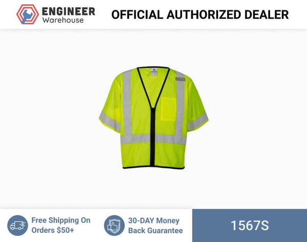 ML Kishigo Class 3 Vests Single Pocket Zipper Vest- Economy - Small-Medium - Lime - 1567S