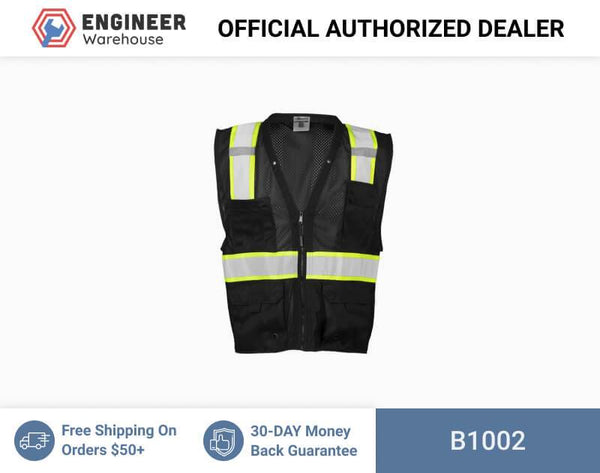 ML Kishigo Enhanced Visibility Vests Enhanced Visibility Multi Pocket Mesh Vest - 2XLarge-3XLarge - Black/ Lime - B1002
