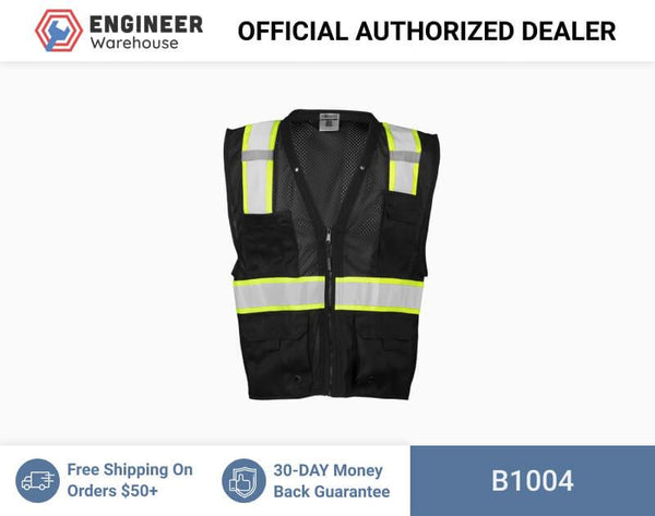 ML Kishigo Enhanced Visibility Vests Enhanced Visibility Multi Pocket Mesh Vest - 4XLarge-5XLarge - Black/ Lime - B1004