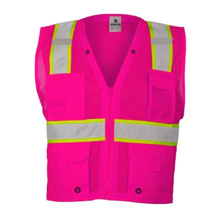 ML Kishigo Enhanced Visibility Vests Enhanced Visibility Multi Pocket Mesh Vest - 4XLarge-5XLarge - Pink/ Lime - B1074