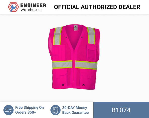 ML Kishigo Enhanced Visibility Vests Enhanced Visibility Multi Pocket Mesh Vest - 4XLarge-5XLarge - Pink/ Lime - B1074