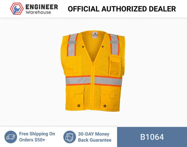 ML Kishigo Enhanced Visibility Vests Enhanced Visibility Multi Pocket Mesh Vest - 4XLarge-5XLarge - Yellow/ Orange - B1064