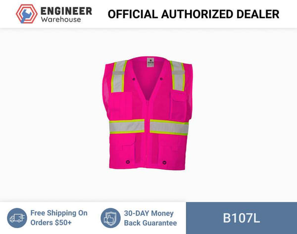 ML Kishigo Enhanced Visibility Vests Enhanced Visibility Multi Pocket Mesh Vest - Large-XLarge - Pink/ Lime - B107L