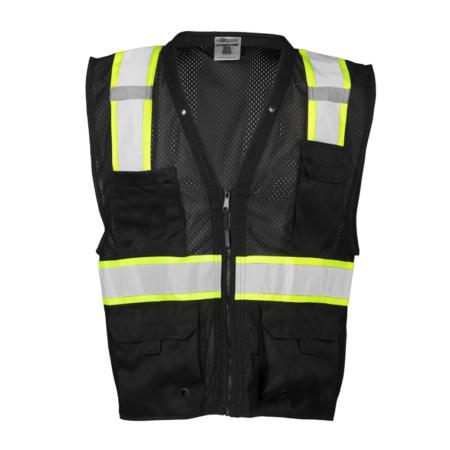 ML Kishigo Enhanced Visibility Vests Enhanced Visibility Multi Pocket Mesh Vest - Small-Medium - Black/ Lime - B100S