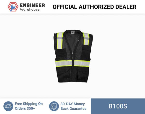 ML Kishigo Enhanced Visibility Vests Enhanced Visibility Multi Pocket Mesh Vest - Small-Medium - Black/ Lime - B100S