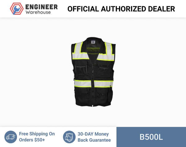ML Kishigo Enhanced Visibility Vests Enhanced Visibility Professional Utility Vest - Large - Black/ Lime - B500L