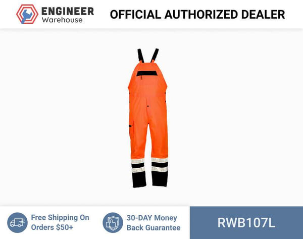 ML Kishigo Rainwear Premium Black Series Rainwear - Large-XLarge - Orange Bib - RWB107L