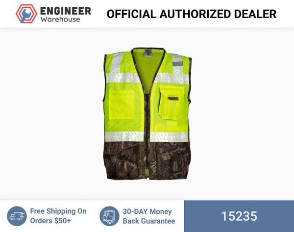 ML Kishigo Specialty Vests Premium Brilliant Series Heavy Duty Vest - Mossy Oak - 5XLarge - Lime - 15235