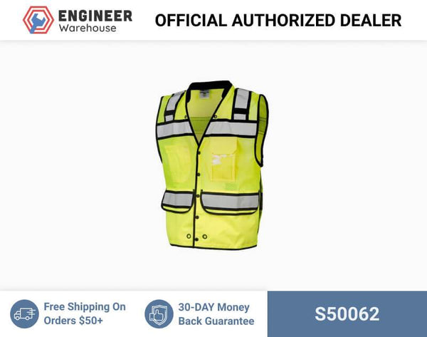 ML Kishigo Surveyor Vests High Performance Surveyors Snap Vest- Class 2 - 2XLarge - Lime - S50062