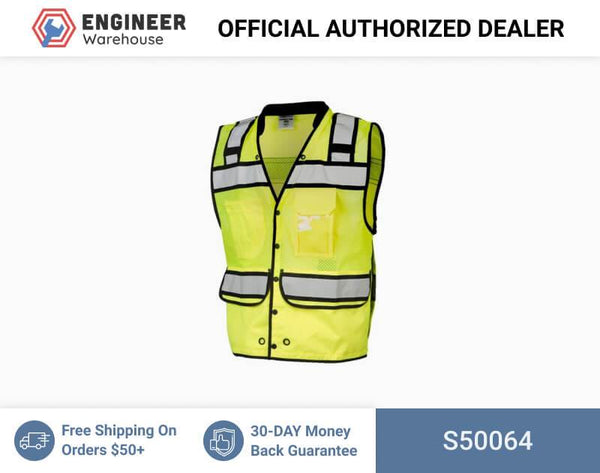 ML Kishigo Surveyor Vests High Performance Surveyors Snap Vest- Class 2 - 4XLarge - Lime - S50064