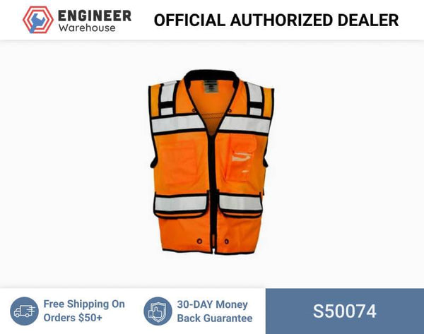 ML Kishigo Surveyor Vests High Performance Surveyors Snap Vest- Class 2 - 4XLarge - Orange - S50074
