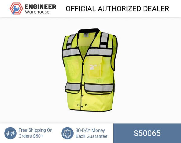 ML Kishigo Surveyor Vests High Performance Surveyors Snap Vest- Class 2 - 5XLarge - Lime - S50065