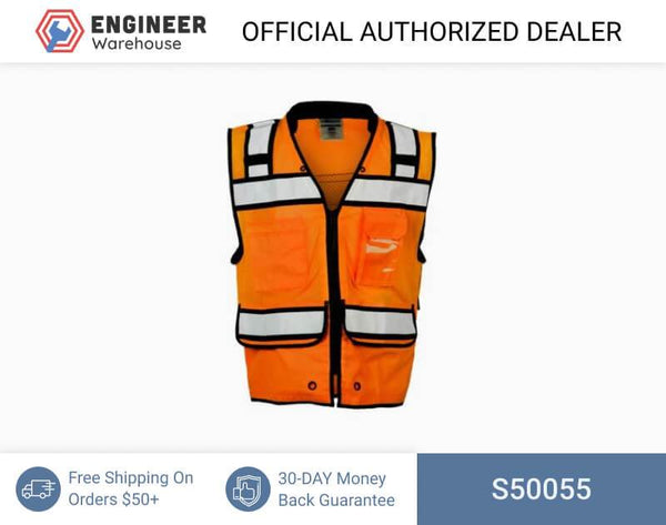 ML Kishigo Surveyor Vests High Performance Surveyors Zipper Vest- Class 2 - 5XLarge - Orange - S50055